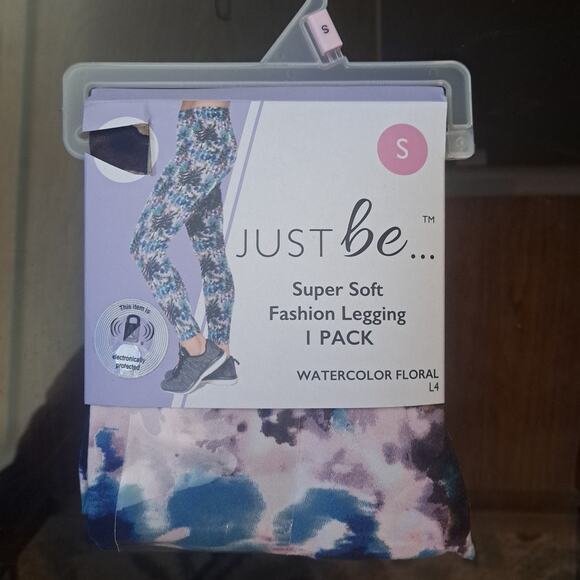 New Ladies Blue & Purple Watercolor Floral Super Soft Fashion Leggings Sz Small - Picture 5 of 7